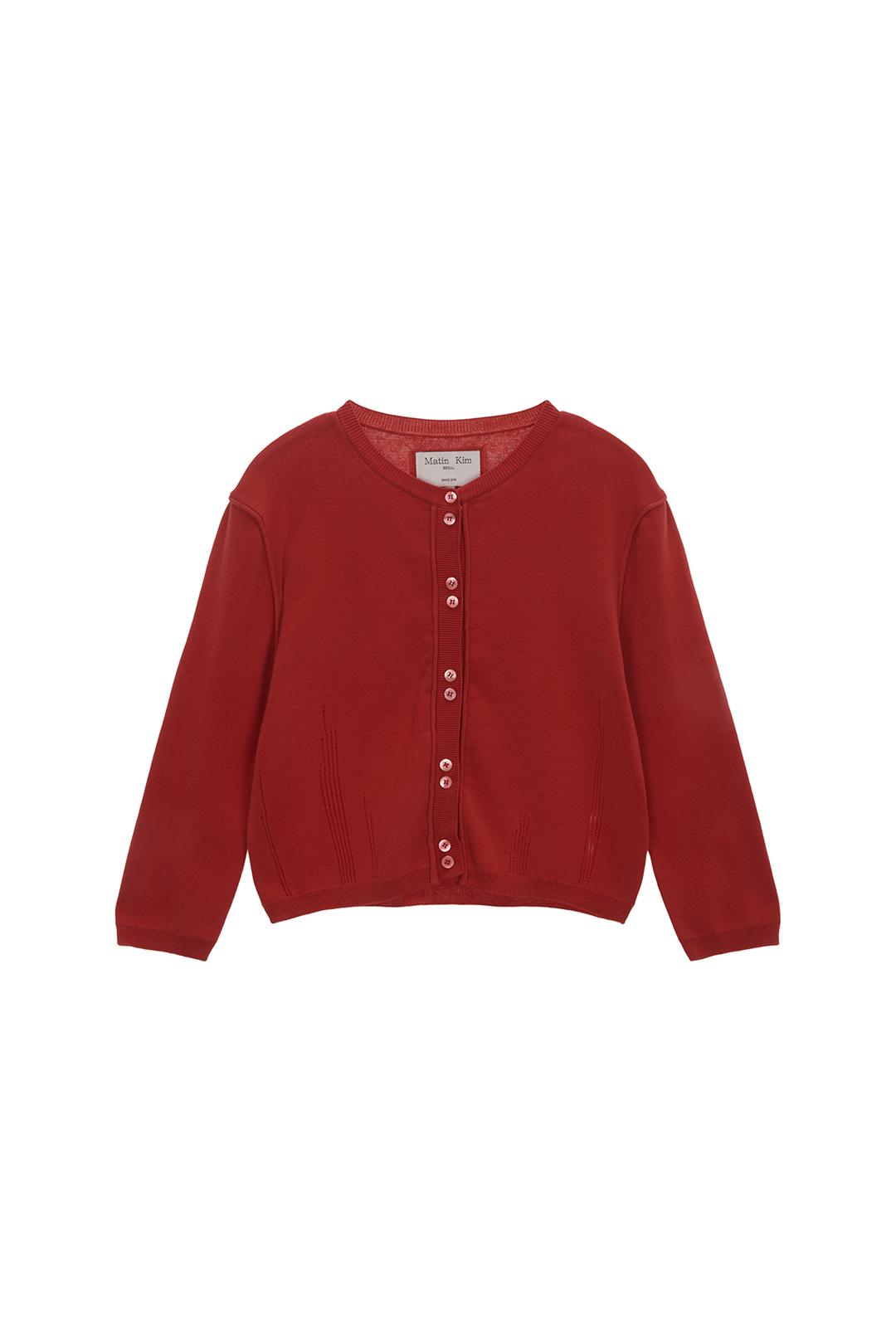 THREE QUARTER SLEEVE ROUND CARDIGAN IN RED