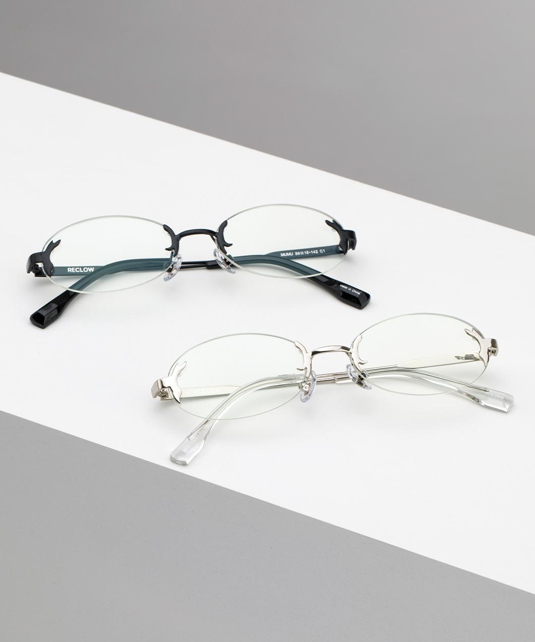 리끌로우 MUMU GLASS 2COLOR 무테 Y2K 복고 레트로 뉴트로 심플 긱시크 너드 연예인 패션 안경