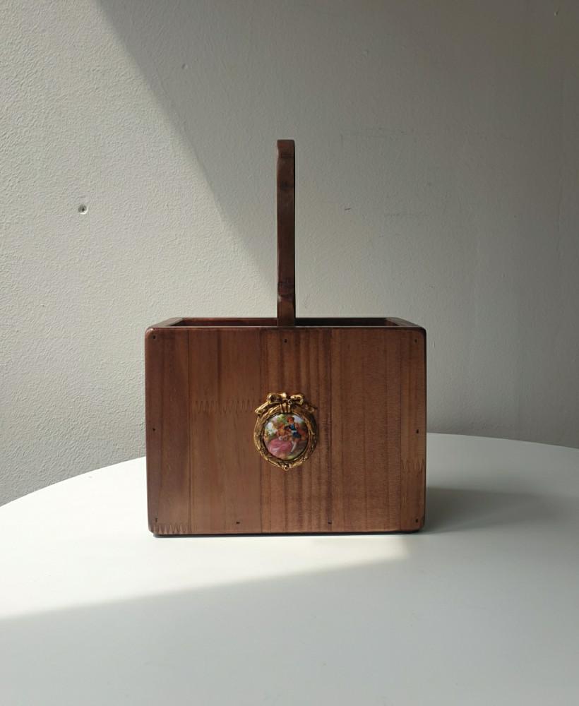 핸드메이드 원목 국내 생산 우드 2구 손잡이 브러쉬 빗 다용도 통 엔틱 소품