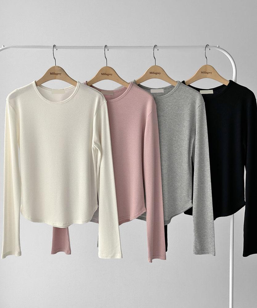 밀라그레이 라운드 롱슬리브 긴팔 기본 이너 굴림 티