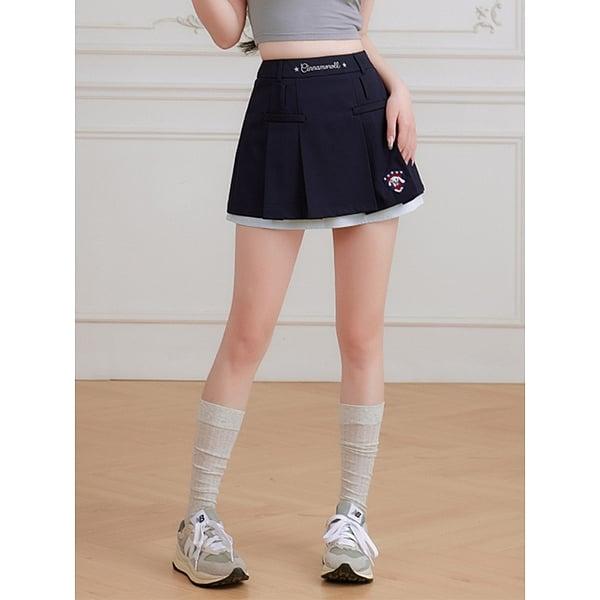 [$48.11]Cinnamoroll Applique Blue Pleated Skirt