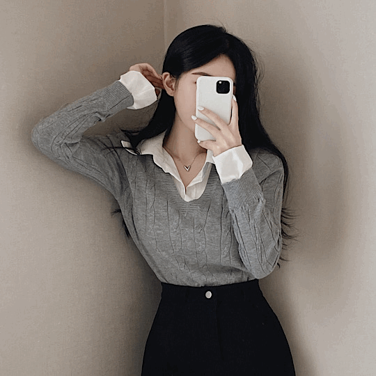 [셔츠레이어드~일체형!] 피셔 꽈배기 브이넥 니트 3color