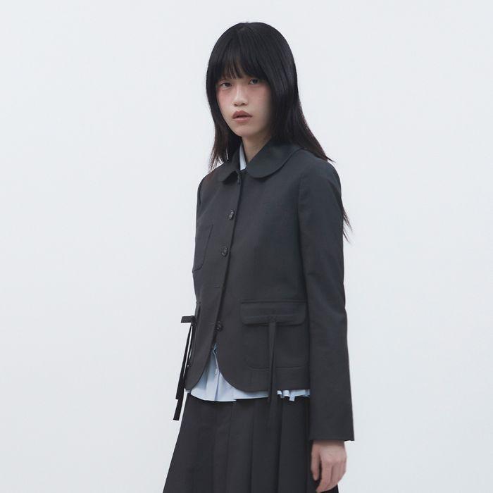 ROUND COLLAR RIBBON JACKET [CHARCOAL]
