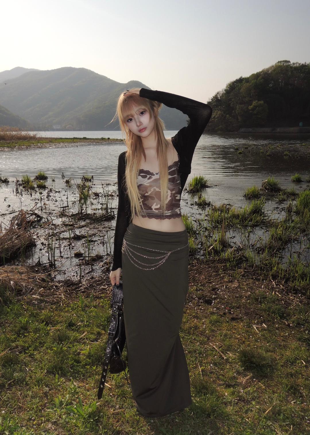 SHIRRING SLIT LONG SK