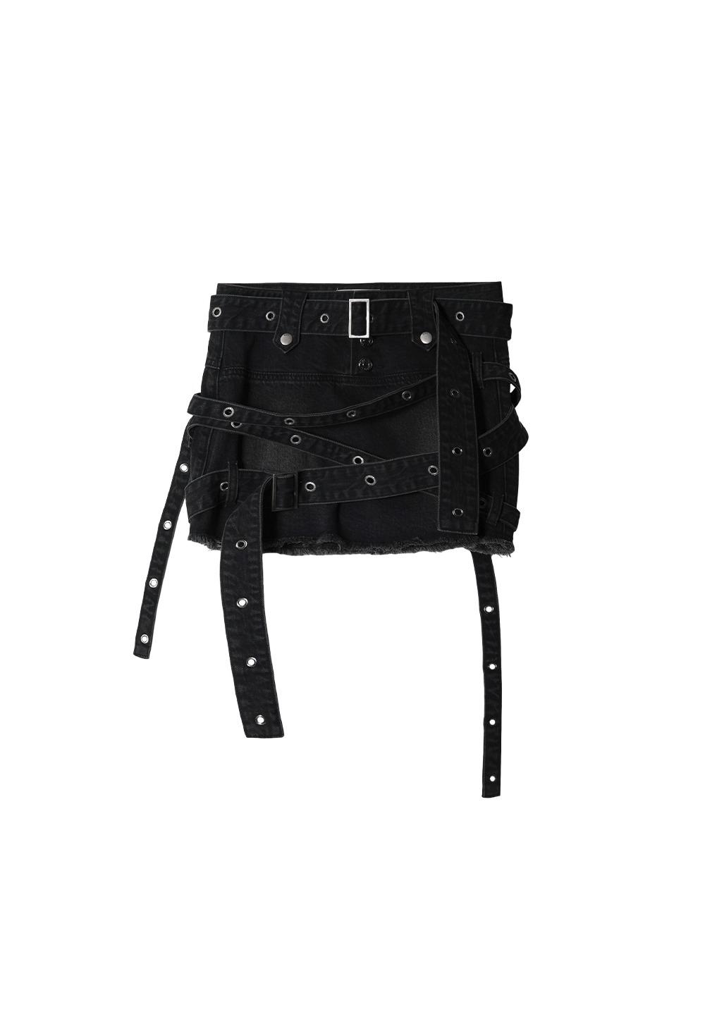 Multi-belted around mini skirt - BLACK