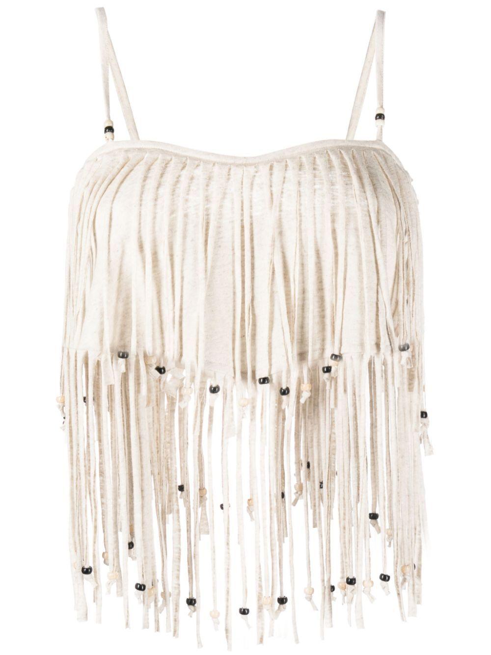 Monsoon fringed bead-detail crop top