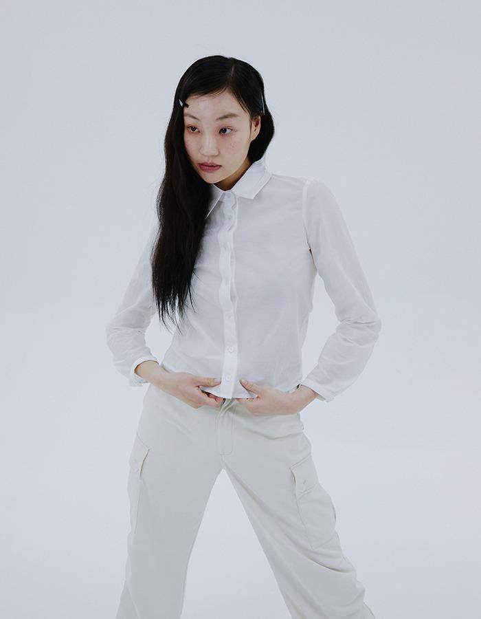 RA VIDE) SHEER SLIM-FIT SHIRT WHITE