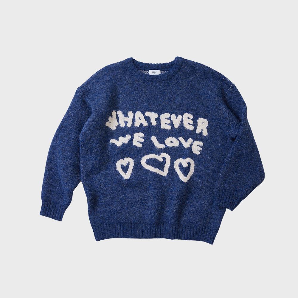 MIX WOOL PULLOVER WE LOVE HEART NAVY