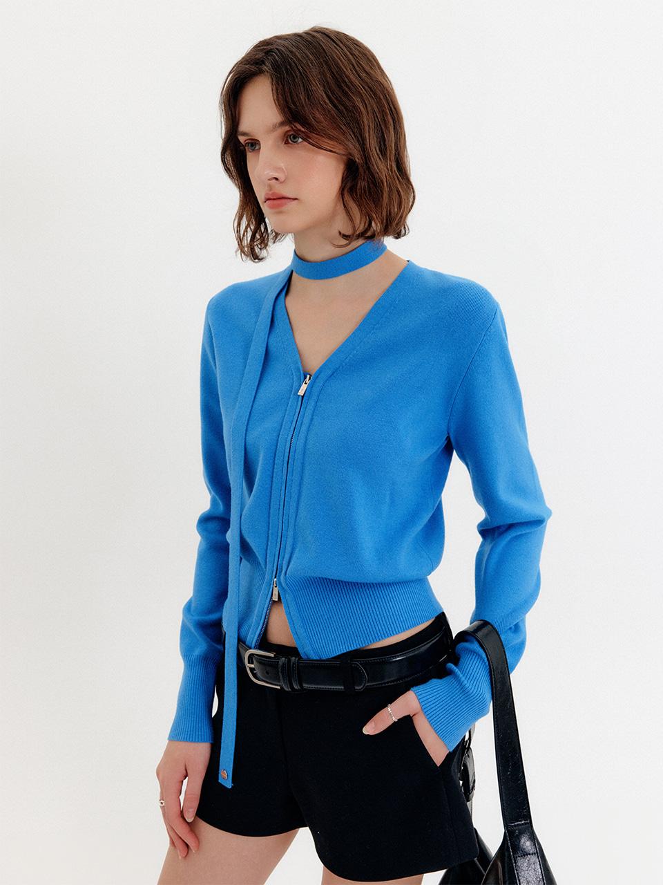 룩캐스트 미아 투웨이 슬림 니트 집업_블루 / MIA TWO-WAY SLIM KNIT ZIP-UP_BLUE