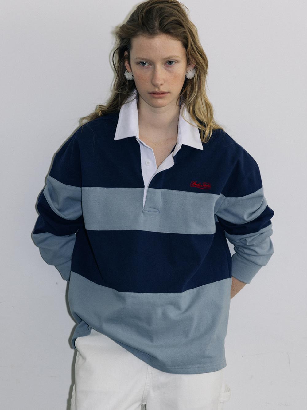 COLOR BLOCK LONGSLEEVE PIQUE T-SHIRT, NAVY