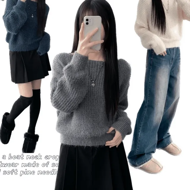 Pine leaf boat nect crop knit