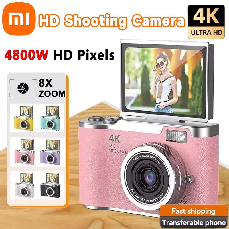 Xiaomi 4k CCD 8X 디지털 줌 학생 디지털 카메라 48MP 휴대용 디지털 사진 카메라 180 °   플립 스크린 셀카 카메라