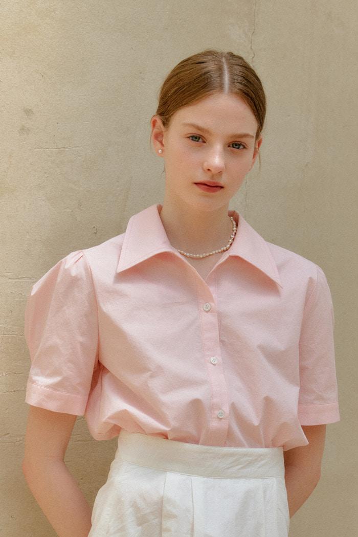 COTTON SHIRRING SHIRT_PINK