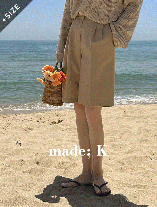 [자체제작]벤투 투핀턱 린넨 하프 슬랙스