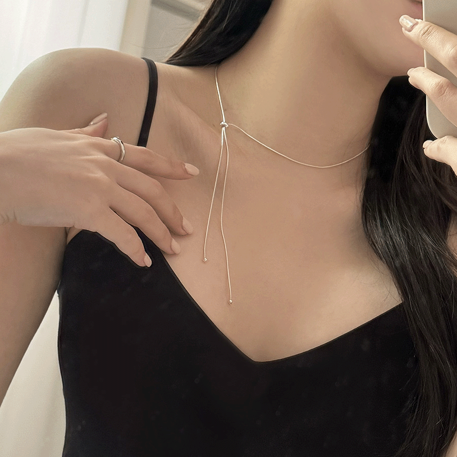 블링문 [2 color] 리본 슬라이드 뱀줄 목걸이 / 투웨이 체인 드롭 스네이크