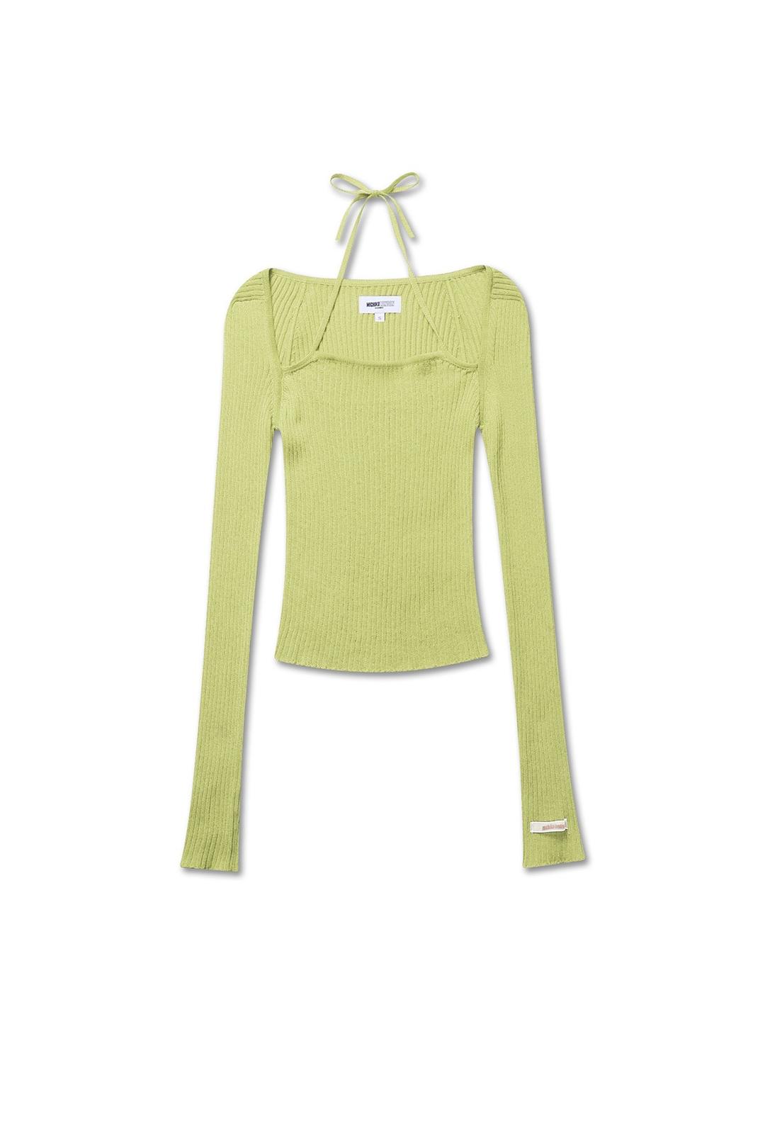 CUT-OUT HALTER NECK KNIT TOP LIME