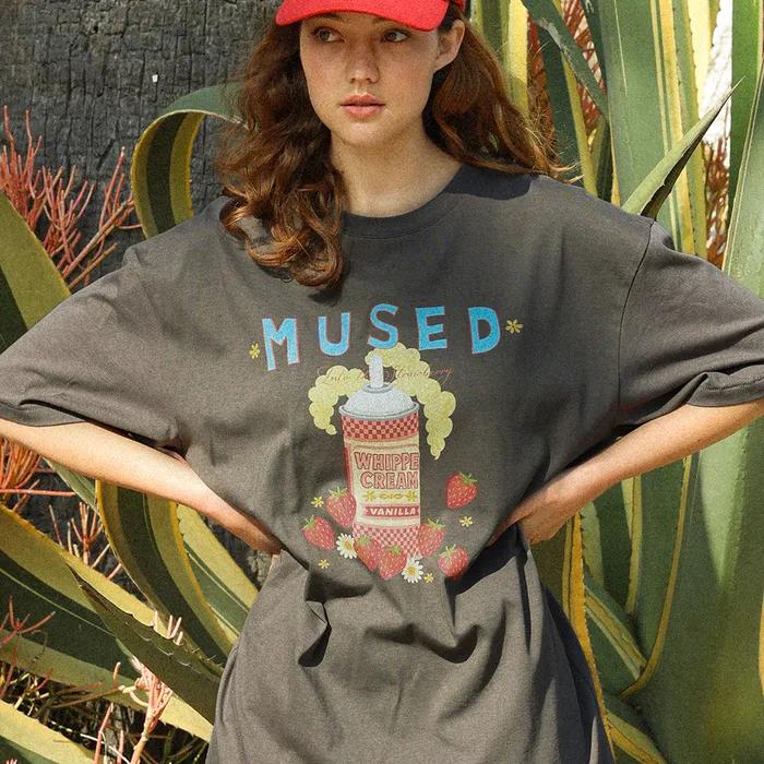 [1차 리오더] Mused Whipped Cream T-shirt - Charcoal