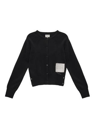 TYPO PATCH ROUND CARDIGAN IN BLACK