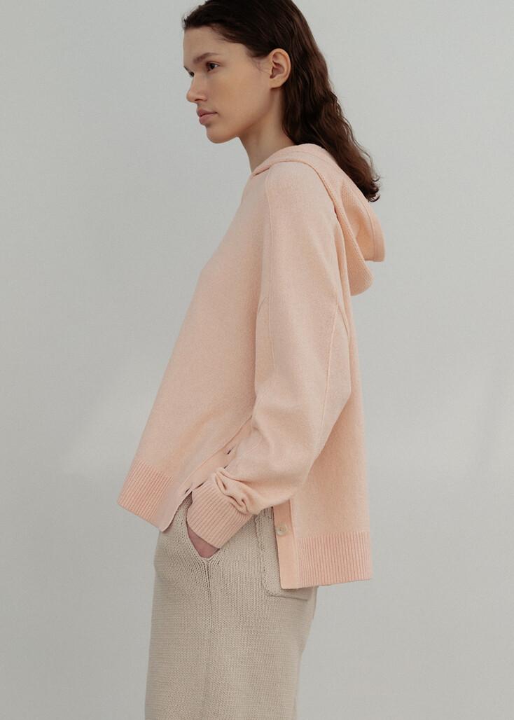 Boucle crochet hood pullover_Peach