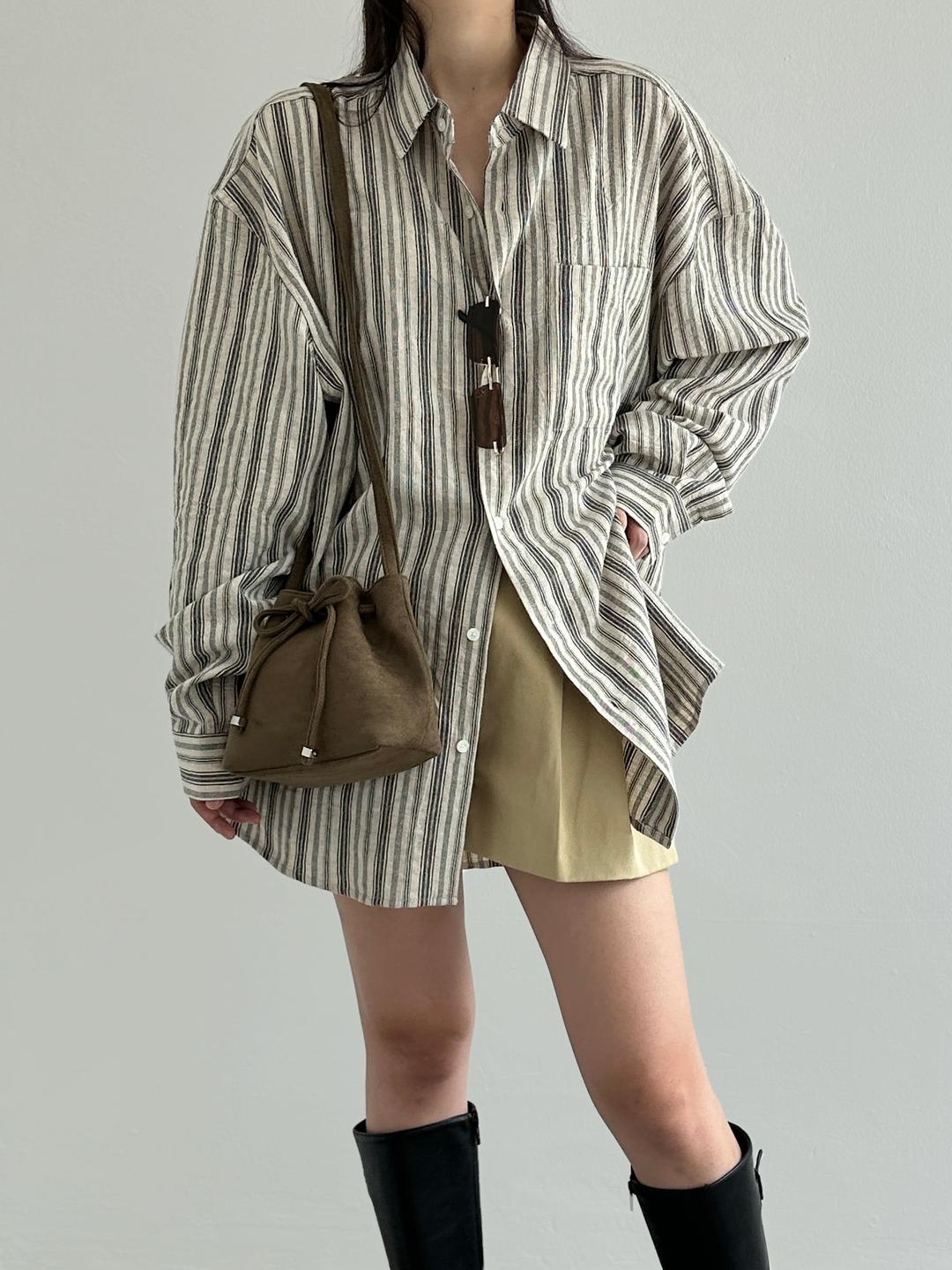 빈티지 스트라이프 박시 셔츠 3color