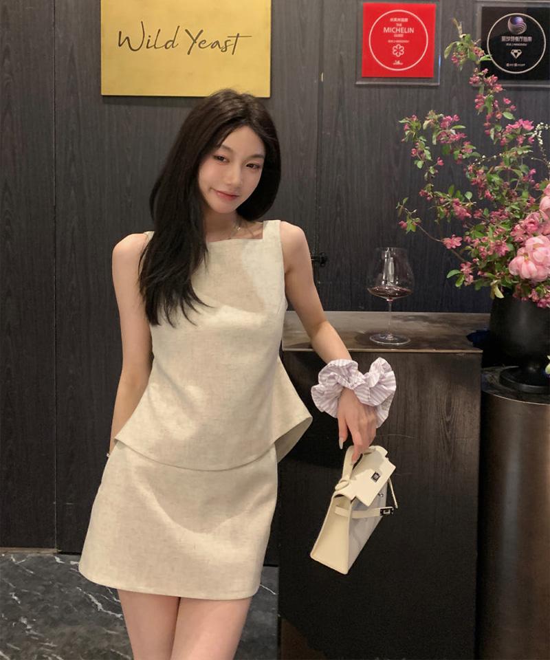 린넨 스퀘어 탑 투피스 (팬츠, 스커트 개별선택)