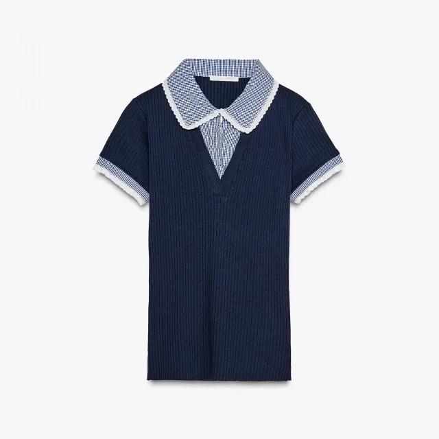 자라 피터팬 칼라 골지 티셔츠 0858/307 NAVY BLUE