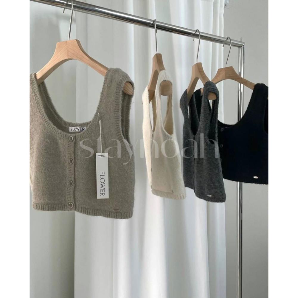 Flower 플라워 버튼 니트 조끼 U넥 크롭 뷔스티에 (4c)