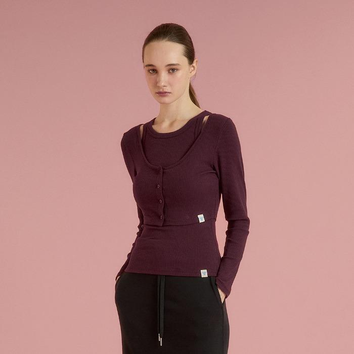 파인 립 크롭 가디건 버건디