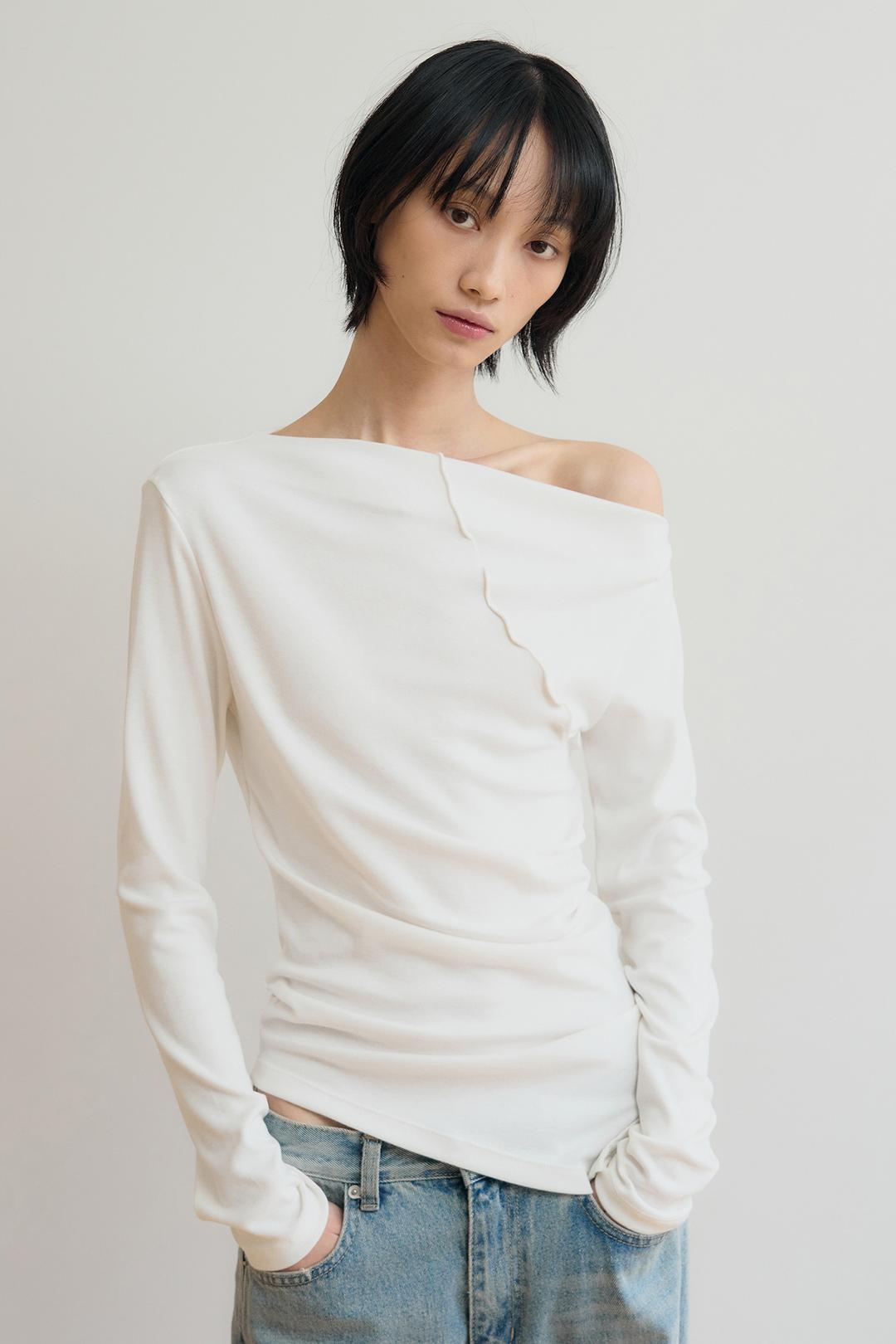 OFF SHOULDER UNBALANCE LONG SLEEVE / WHITE