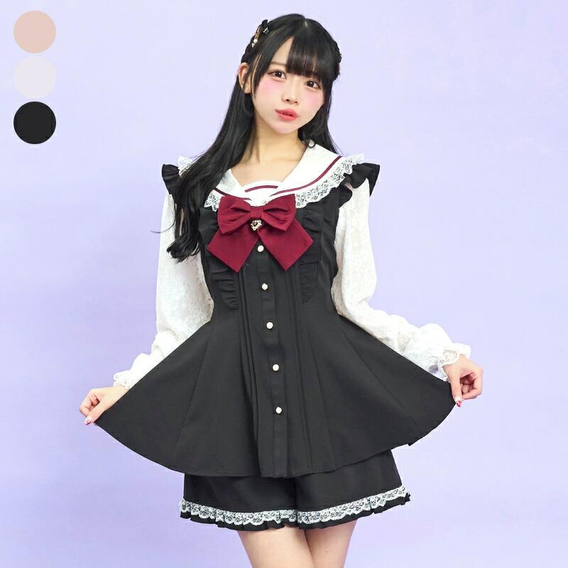 【楽天市場】レースセーラー襟セットアップ2/11 12:00 ピンク再入荷9/25 12:00 販売スタートsecrethoney　シークレットハニー　シーハニ　量産型　レディース　ガーリー　長袖　無地　ピンク　グレー　ブラック　黒：Secret Honey