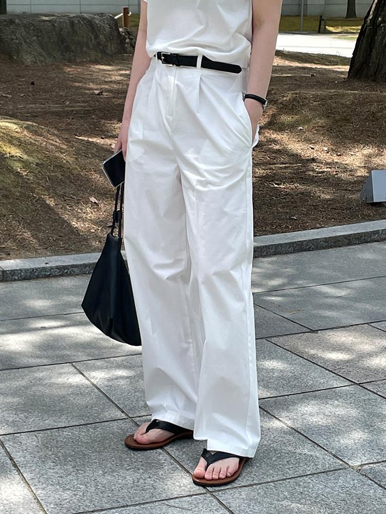 데이티 핀턱 와이드 코튼 팬츠