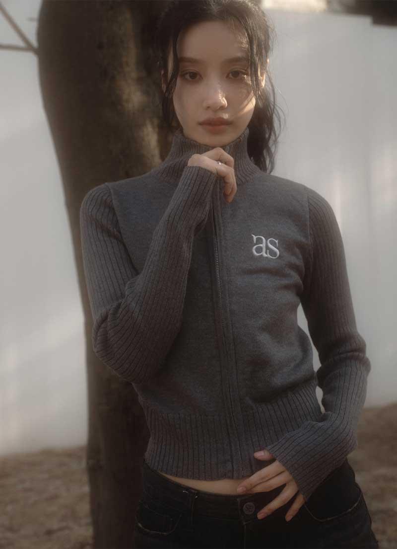 MARON KNIT ZIP-UP / CHARCOAL