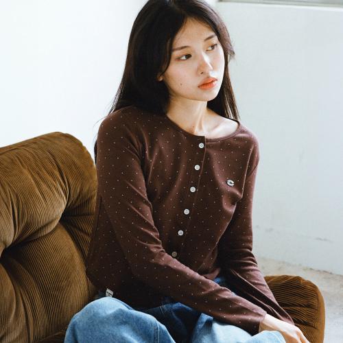 ke101-Dot Short Cardigan Brown
