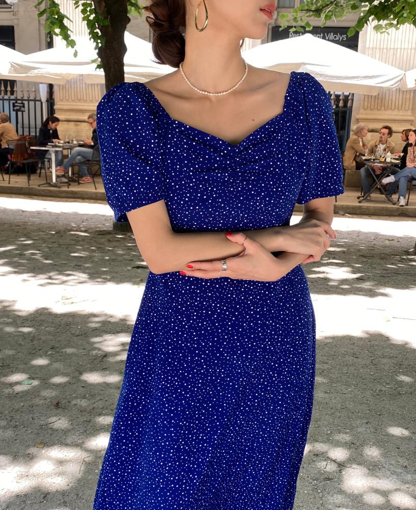 [제작] 블루밍 도트 하트넥 슬릿 여름 롱 원피스