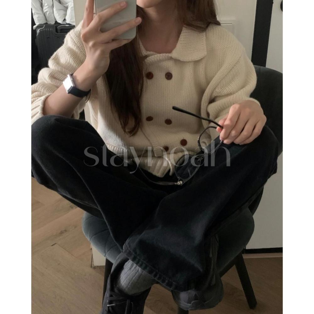 overtake 오버테이크 마크 더블 가디건 울 카라 버튼 cd (2c)