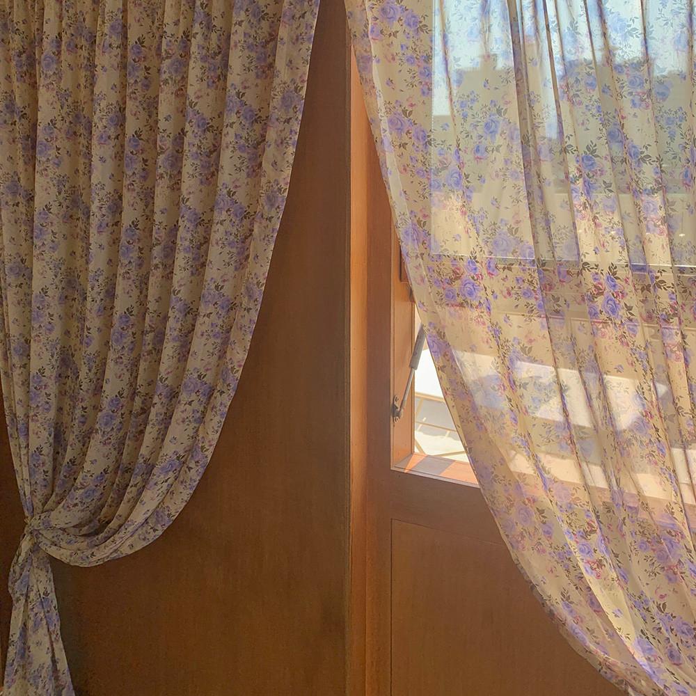 apricot beige curtain 플라워 쉬폰 커튼 베이지 살구 빈티지 레트로