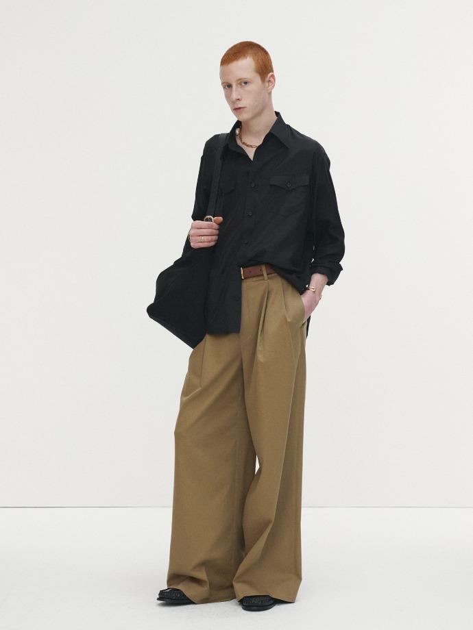 SILK DOUBLE POCKET SHIRT_ BLACK