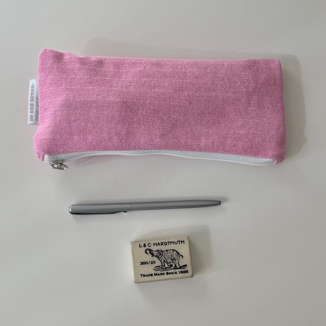 핑크 코튼헤링본 필통
