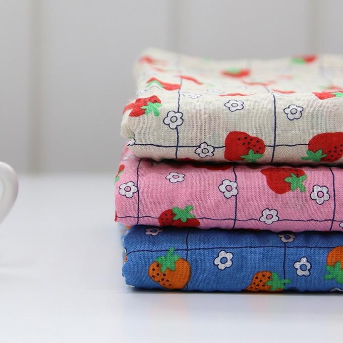 대폭 면레이온 체크 딸기 플라워 3color Z1094