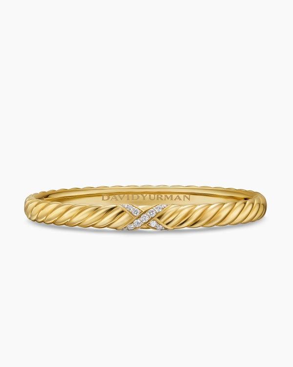 Sculpted Cable X Center Station Bracelet in 18K Yellow Gold with Diamonds, 6.2mm