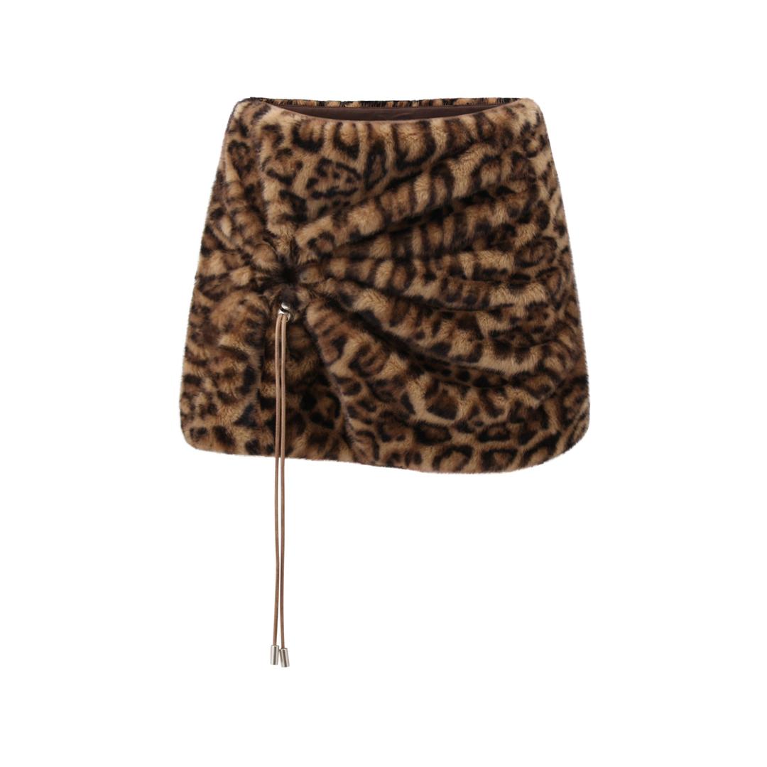 Leopard Drawstring Fur Skirt - S