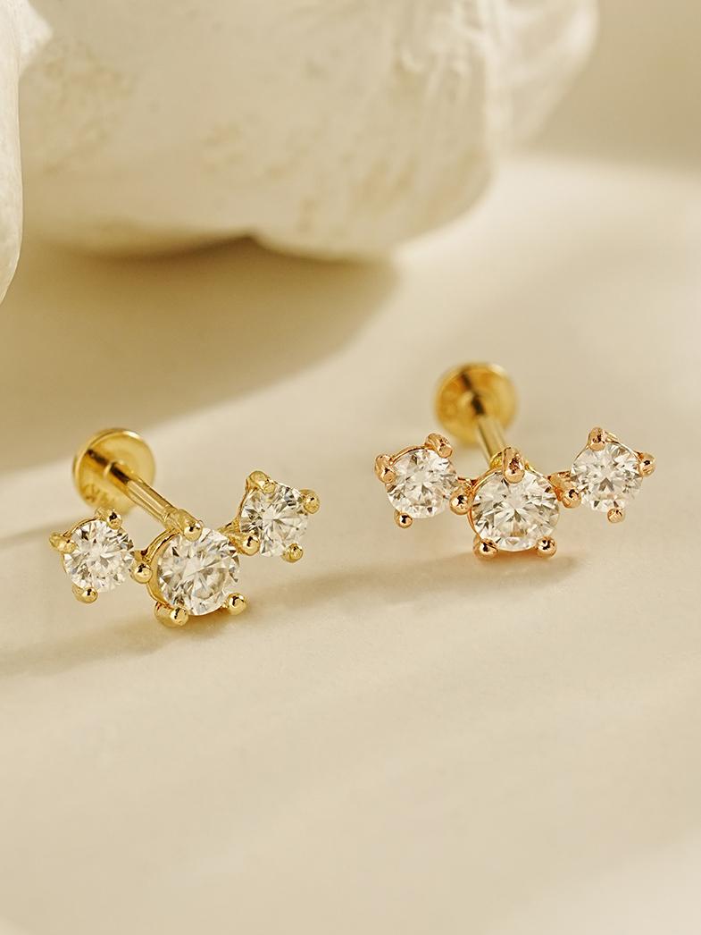 [0.8mm]14K 인터널 모이사나이트 다이아 트리플 커브 라블렛 피어싱 귀걸이