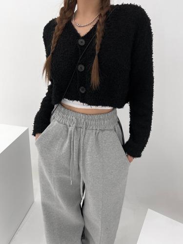 부클 크롭 가디건