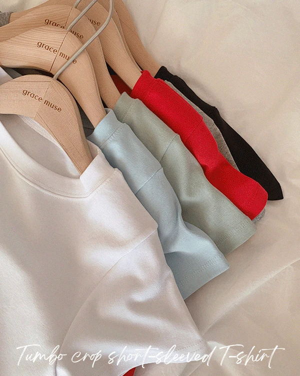 텀보 캡소매 크롭 반팔 티셔츠