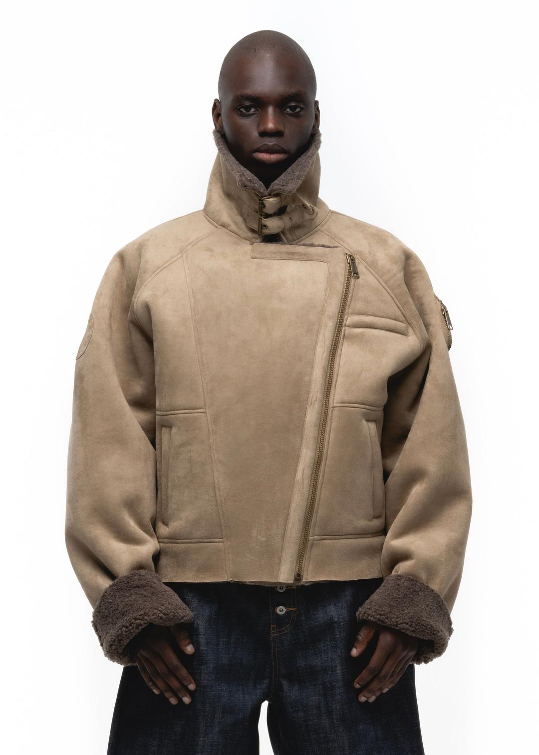 HEAVY FLIGHT SHEARLING JACKET DARK BEIGE - SMALL