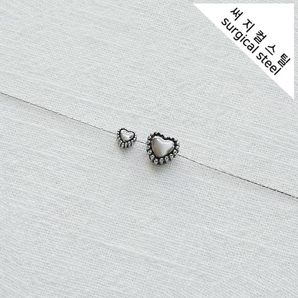 [5-6750-03] 써지컬스틸 통과형 도트 하트 (옆구) 소/대 [1개]