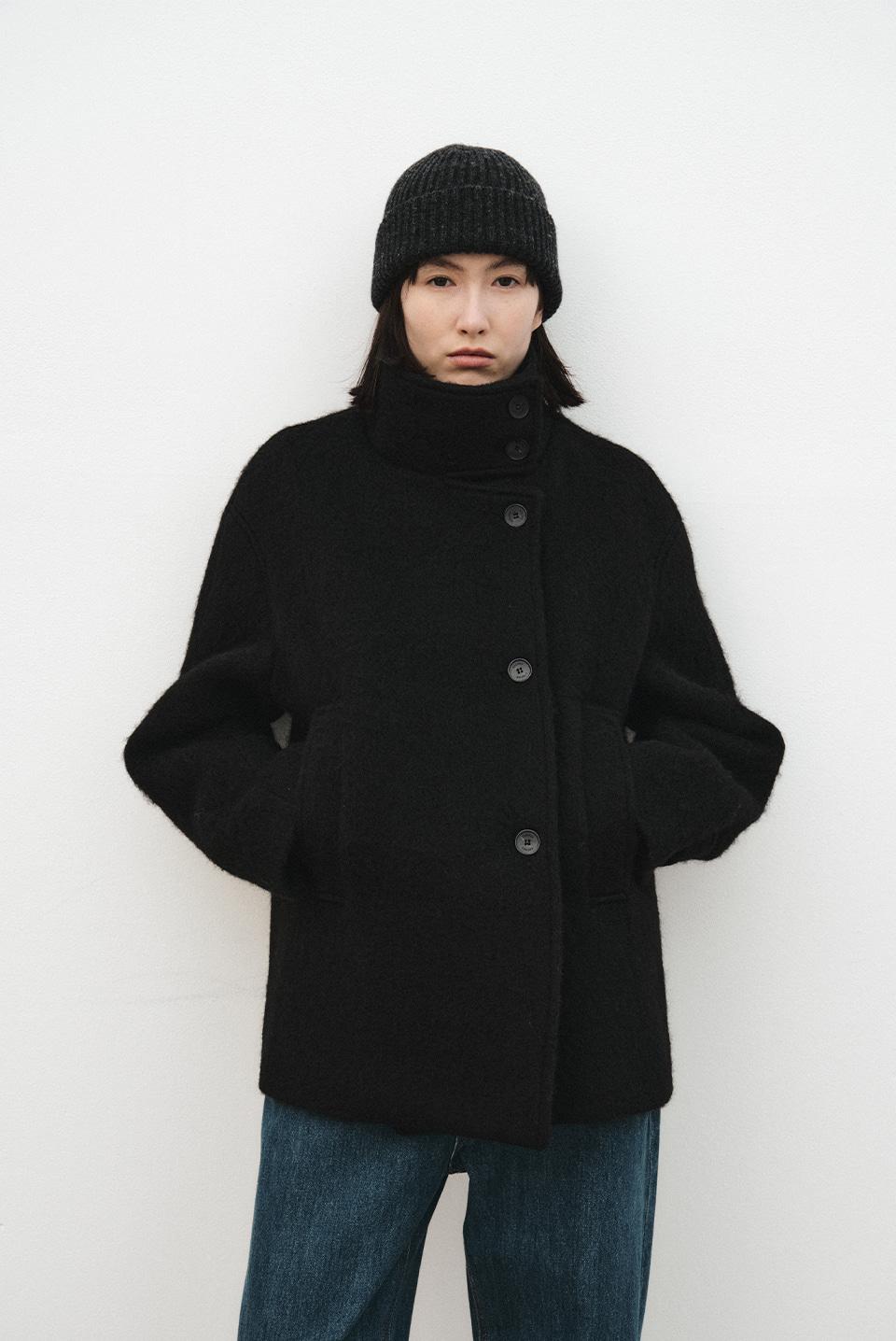 renee high neck coat - black