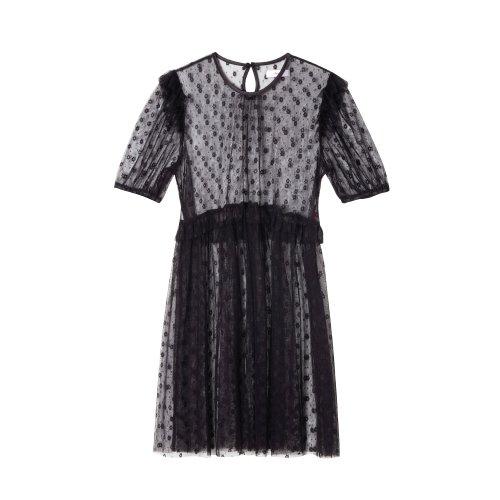 도트 플라워 레이스 원피스 - 블랙
