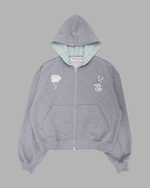 RABBIT EMBROIDERY ZIPUP HOODIE (GREY)