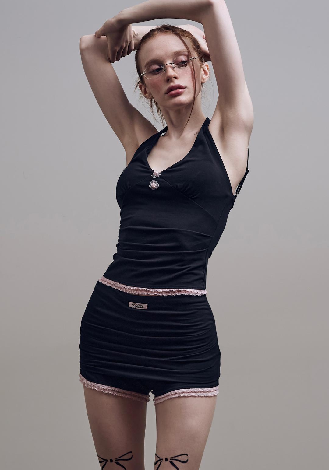 Rose Lace Halter Top [Black]